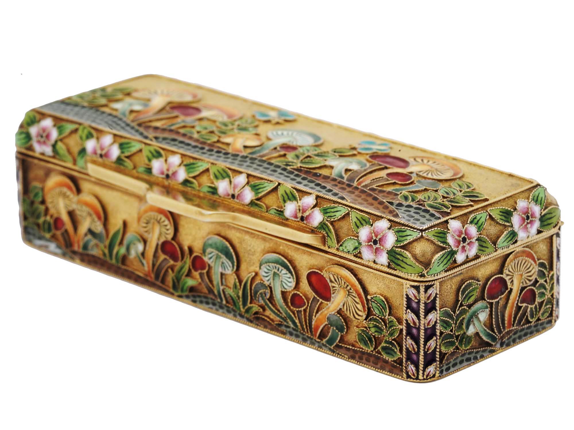 RUSSIAN 88 GILT SILVER CLOISONNE ENAMEL PILL BOX PIC-0